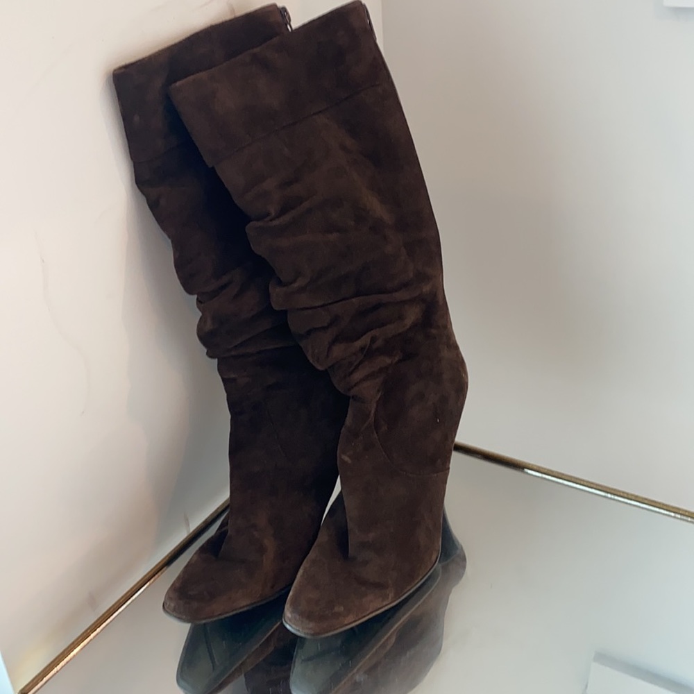 White Mt. Dark Brown Suede Calf High Boots, Size 8.5
